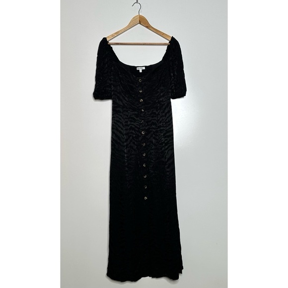 Good American Black Animal Print Button Front Puff Sleeve Corset Maxi Dress M - Picture 2 of 13